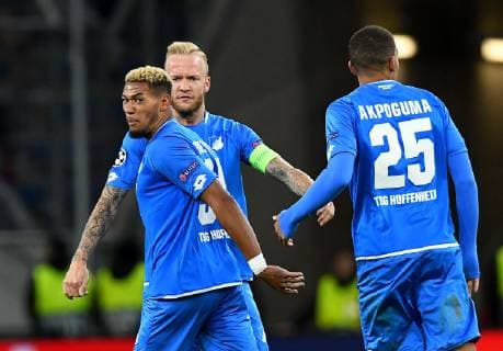23 10 2018 xfux Football UEFA Champions League TSG 1899 Hoffenheim Olympique Lyon emporer Joelinton TSG 1899 Hoffenheim Kevin Vogt TSG 1899 Hoffenheim Kevin Akpoguma TSG 1899 Hoffenheim Goal celebration celebrate the goal to 3 3 Sinsheim