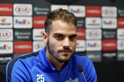 28 10 2018 Zuerich Stadium Letzigrund Pre-match media conference FC Zuerich Bayer Leverkusen UEFA Europa League In the picture Zuerichs goalkeeper Yanick Brecher