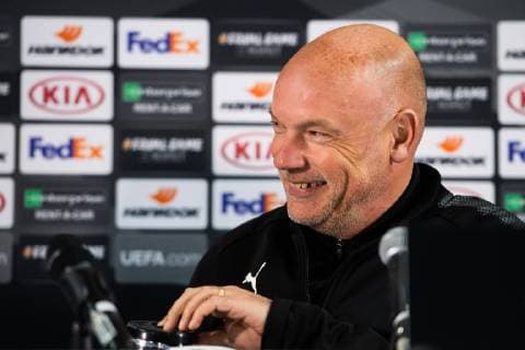 181024 Head coach Uwe Rösler or Malmö FF during a press conference ahead of the Europe league match between Sarpsborg 08 and Malmö FF on October 24, 2018 in Sarpsborg Photo Petter Arvidson BILDBYR N Code PA 92136  Copyright: PETTERxARVIDSON BB181024PA042