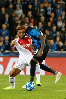 Monaco s Moussa Sylla and Club s Emmanuel Bonaventure Dennis fight for the ball during the soccer match between Club Brugge and French club AS Monaco, Wednesday 24 October 2018 in Brugge, on day three the UEFA Champions League, in group A. KURTxDESPLENTER  x05454192x