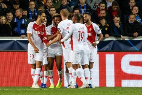 Monaco s Moussa Sylla celebrates after scoring during the soccer match between Club Brugge and French club AS Monaco, Wednesday 24 October 2018 in Brugge, on day three the UEFA Champions League, in group A. KURTxDESPLENTER  x05454260x