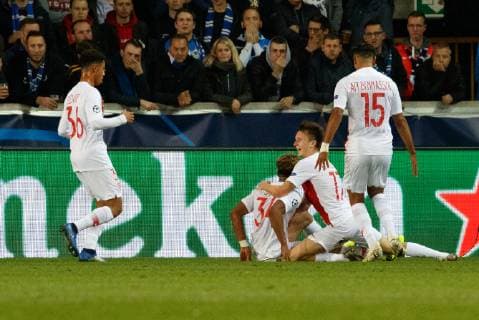 Monaco s Moussa Sylla celebrates after scoring during the soccer match between Club Brugge and French club AS Monaco, Wednesday 24 October 2018 in Brugge, on day three the UEFA Champions League, in group A. KURTxDESPLENTER  x05454264x