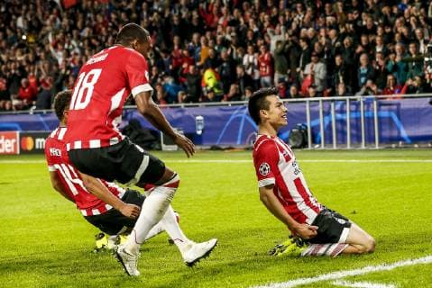 EINDHOVEN, Philips Stadium , 24-10-20-18, football, season 2018 2019 , Football Champions League , PSV - Tottenham Hotspur . PSV player Hirving Lozano celebrating the goal. PSV - Tottenham Hotspur  x2563939x