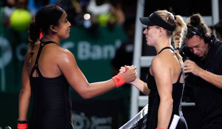 October 24, 2018 - SINGAPORE - Naomi Osaka of Japan & Angelique Kerber of Germany at the net after their match at the 2018 WTA Tennis Damen Finals tennis tournament 2018 WTA Finals - 24 Oct - ZUMAa181 20181024_zaa_a181_086 Copyright: xAFP7x