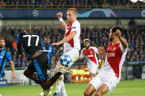 Club s Clinton Mata and Monaco s Kamil Glik fight for the ball during the soccer match between Club Brugge and French club AS Monaco, Wednesday 24 October 2018 in Brugge, on day three the UEFA Champions League, in group A. KURTxDESPLENTER  x05454406x