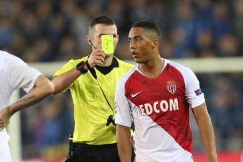 Monaco s Youri Tielemans receives a yellow card from the referee during the soccer match between Club Brugge and French club AS Monaco, Wednesday 24 October 2018 in Brugge, on day three the UEFA Champions League, in group A. BRUNOxFAHY  x05454416x
