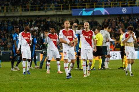 Monaco s players pictured after the soccer match between Club Brugge and French club AS Monaco, Wednesday 24 October 2018 in Brugge, on day three the UEFA Champions League, in group A. KURTxDESPLENTER  x05454419x