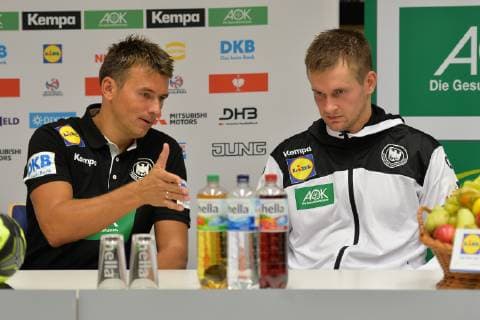 Handball mens European Championship qualifier in Wetzlar season 2018 19 Germany Israel head coach Christian Prokop Germany and Fabian Böhm Nr 38 Germany at the press conference after the game 24 10 18 Copyright: xMichaelxHundtx xMatthiasxKochx