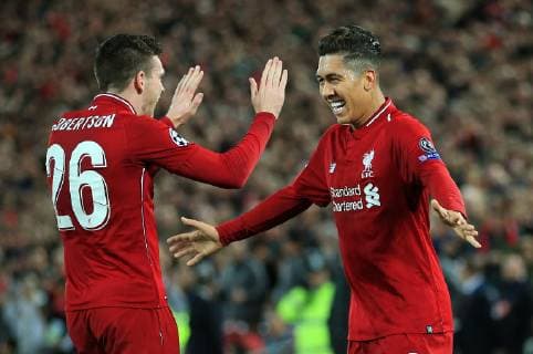 Liverpool s Roberto Firmino celebrates after scoring his teams first goal during the UEFA Champions League match at Anfield Stadium, Liverpool. Picture date 24th October 2018. Picture credit should read: Matt McNulty Sportimage EDITORIAL USE ONLY. No use with unauthorised audio, video, data, fixture lists, club league logos or live services. Online in-match use limited to 120 images, no video emulation. No use in betting, games or single club league player publications.