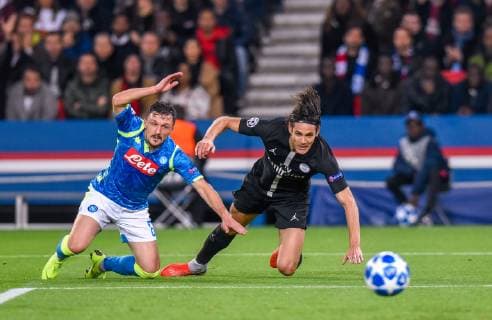 Edinson Cavani ( PSG ) - Mario Rui ( SSC Napoli ) FOOTBALL : Paris Saint Germain vs Naples - Ligue des Champions - Paris - 24 10 2018 FedericoPestellini Panoramic 