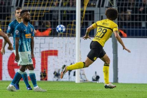 Axel Witsel Borussia Dortmund 28 with the leading goal to 1 0 in the Champions League match between Borussia Dortmund and Atletico Madrid on 24 10 2018 Borussia Dortmund vs Atletico Madrid Champions League 24 10 2018 Dortmund Copyright: xSchuelerx xEibnerx-xPressefotox EP_EER