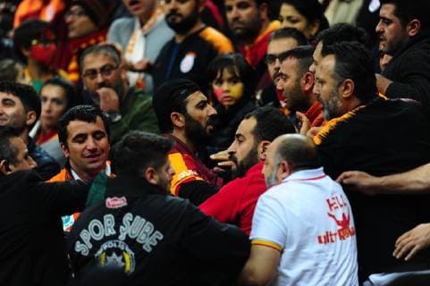 Galatasaray fans has foughtwith eachother during the UEFA Champions League Group D match between Galatasaray and FC Schalke 04 at Turk Telekom Stadium in Istanbul , Turkey on October 24 , 2018. 