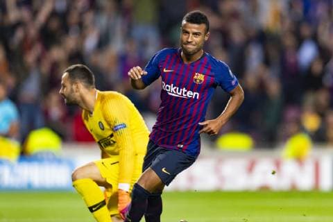 24 10 2018 xslx Football Champions League FC Barcelona Inter Milan emporer l Rafinha Alcantara FC Barcelona Cheers for the goal 1 0 DFL DFB REGULATIONS PROPHIBIT ANY USE OF PHOTOGRAPHS as IMAGE SEQUENCES and or QUASI VIDEO Barcelona