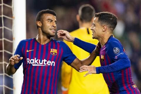 24 10 2018 xslx Football Champions League FC Barcelona Inter Milan emspor v L Rafinha Alcantara FC Barcelona celebrates after scoring 1 0 together with Coutinho FC Barcelona DFL DFB REGULATIONS PROPHIBIT ANY USE OF PHOTOGRAPH as IMAGE SEQUENCES and or QUASI VIDEO Barcelona