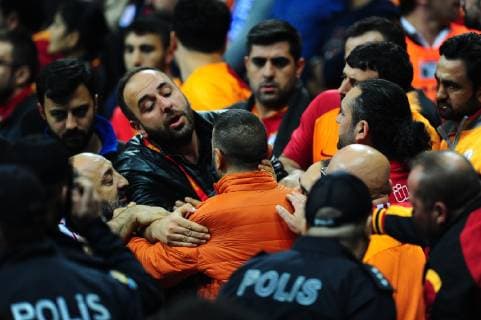 Galatasaray fans has foughtwith eachother during the UEFA Champions League Group D match between Galatasaray and FC Schalke 04 at Turk Telekom Stadium in Istanbul , Turkey on October 24 , 2018. 