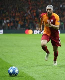 Sinan Gumus of Galatasaray during the UEFA Champions League Group D match between Galatasaray and FC Schalke 04 at Turk Telekom Stadium in Istanbul , Turkey on October 24 , 2018. 
