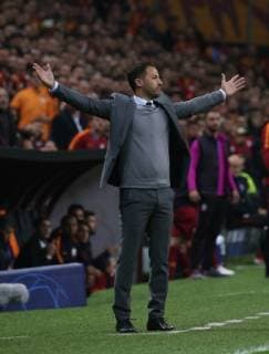 Coach Domenico Tedesco of FC Schalke 04 during the UEFA Champions League Group D match between Galatasaray and FC Schalke 04 at Turk Telekom Stadium in Istanbul , Turkey on October 24 , 2018. 