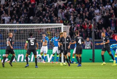 Joie des joueurs de l equipe PSG - Thomas Meunier ( PSG ) FOOTBALL : Paris Saint Germain vs Naples - Ligue des Champions - Paris - 24 10 2018 FedericoPestellini Panoramic 