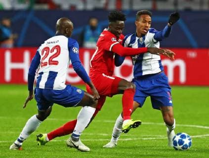 MOSCOW, RUSSIA â€“ OCTOBER 24, 2018: FC Lokomotiv Moscowâ€™s Eder (C), FC Portoâ€™s Pereira Danilo (L) and Eder Militao in their 2018 19 UEFA Champions League Group D Round 3 football match against at RZD Arena Stadium. Anton Novoderezhkin TASS  TS09514B