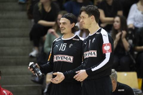 Danmarks maalmaend Niklas Landin Jacobsen (1) og Jannick Green Krejberg (16) under herrehaandboldkampen mellem Danmark og Ukraine, EHF EURO 2020 kvalifikation i Ceres Park & Arena i Aarhus, onsdag den 24. oktober 2018.. , Aarhus Denmark  Copyright: www.BoAmstrup.dk BoxAmstrupx COP101 spdk20181024-232803-L