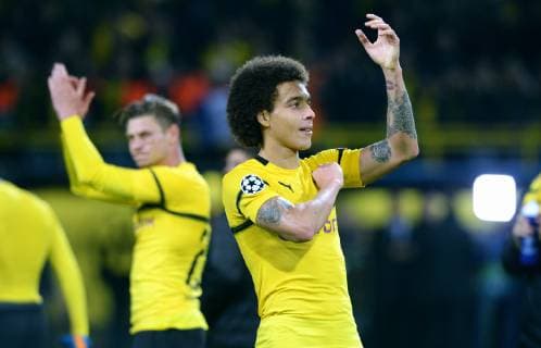 Soccer UEFA Champions League Men Season 2018 2019 Group A 3 Day Signal Iduna Park Dortmund Bor Dortmund yellow Atletico Madrid blue 4 0 Final Cheering Axel Witsel BVB Cheering Joy Action UEFA REGULATIONS PROHIBIT ANY USE OF PHOTOGRAPH AS IMAGE SEQUENCES AND OR QUASI VIDEO