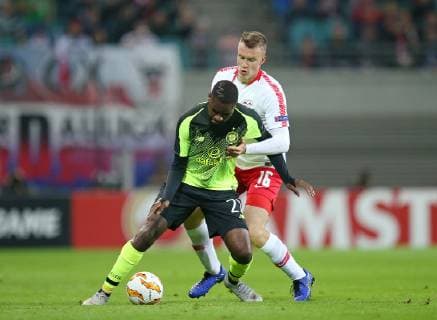 25 10 2018 Football UEFA Europa League 2018 2019 Group Stage 3 Gameday RB Leipzig Celtic Glasgow at Red Bull Arena Leipzig LR Odsonne Edouard Celtic Glasgow v Lukas Klostermann RB Leipzig DFL and DFB regulations prohibit any use of images as or sequences Video