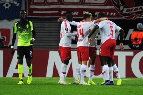 UEFA Europa League 2018 2019 Group Stage Group Stage 3 Gameday RB Leipzig vs Celtic FC Glasgow 25 10 2018 Cheers to players of RBL after the 1 0 masked by Matheus Cunha Leipzig Saxony Germany