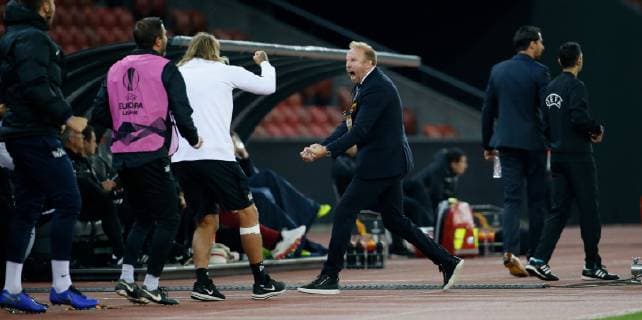25 10 2018 Stadion Letzigrund Zürich SWITZERLAND Season 2018 2019 Men Soccer UEFA Europa League FC Zürich Bayer 04 Leverkusen Coach Ludovic Magnin FCZ celebrates at 1 0