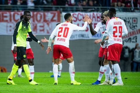 25 10 2018 xkvx Football UEFA Europa League RB Leipzig Celtic Glasgow emspor v l Torjubel Goal celebration celebrate the goal to 2 0 by Matheus Cunha RB Leipzig DFL DFB REGULATIONS PROHIBIT ANY USE OF PHOTOGRAPHS as IMAGE SEQUENCES and or QUASI VIDEO Leipzig