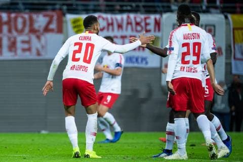 25 10 2018 xkvx Football UEFA Europa League RB Leipzig Celtic Glasgow emspor v l Torjubel Goal celebration celebrate the goal to 2 0 by Matheus Cunha RB Leipzig DFL DFB REGULATIONS PROHIBIT ANY USE OF PHOTOGRAPHS as IMAGE SEQUENCES and or QUASI VIDEO Leipzig