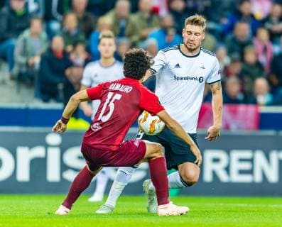 25 10 2018 Red Bull Arena Salzburg UEFA Champions League Salzburg vs Rosenborg BK Group B in picture Andre Ramalho FC Salzburg Nicklas Bendtner Rosenborg BK during the UEFA Europa League Group B match between FC Salzburg and Rosenborg BK at the Red Bull Arena in Salzburg Austria on 2018 10 25 Salzburg  EX_ADE