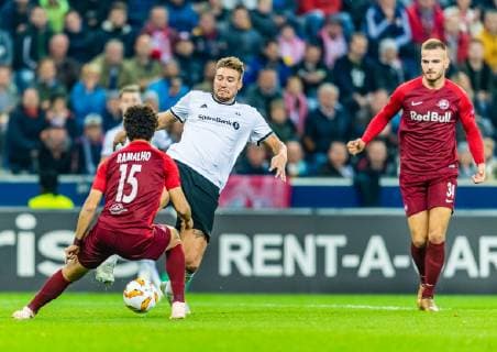 25 10 2018 Red Bull Arena Salzburg UEFA Champions League Salzburg vs Rosenborg BK Group B in picture Andre Ramalho FC Salzburg Nicklas Bendtner Rosenborg BK during the UEFA Europa League Group B match between FC Salzburg and Rosenborg BK at the Red Bull Arena in Salzburg Austria on 2018 10 25 Salzburg  EX_ADE