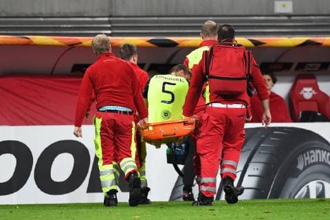 Soccer Men Season 2018 2019 Europa League Group B 3 Gameday RB Leipzig Celtic Glasgow Jozo Simunovic No 5 Celtic Glasgow must be carried off injured 25 10 2018 Copyright: xMatthiasxKochx