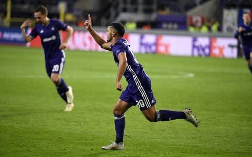 Zakaria Bakkali midfielder of RSC Anderlecht celebrates with teammates after scoring FOOTBALL : RSC Anderlecht vs Fenerbahce - Ligue europeenne - 25 10 2018 PhotoNews Panoramic  775219992