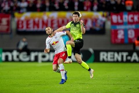 Marcelo Saracchi 3 from RB Leipzig in a duel with Lewis Morgan 16 by Celtic FB EL RB Leipzig Celtic Glasgow Leipzig Copyright: xEIBNER HartmutxBoesenerx EP_HBR