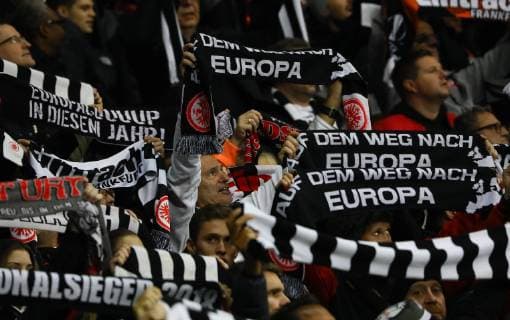Frankfurt fans celebrate a football match in the Europa League 25 10 2018 Eintracht Frankfurt vs Apollon Limassol FC Commerzbank Arena Europa League 3 Matchday DISCLAIMER DFL regulations prohibit any use of images as image sequences and or quasi video