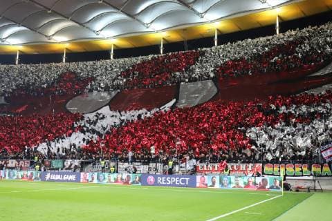 25 10 2018 GER Frankfurt am Main Commerzbank Arena Season 2018 2019 1 Bundesliga Europa League Eintracht Frankfurt Apollon Limassol the Eintracht Frankfurt fans show ultras in the curve Passion and fantasy in their choreography DFL regulations prohibit any use of images as image sequences or quasi video