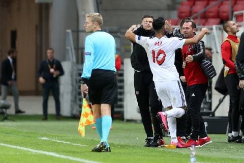 TRNAVA 25.10.2018 PILKA NOZNA FOOTBALL LIGA EUROPY - UEFA EUROPA LEAGUE SPARTAK TRNAVA - DINAMO ZAGRZEB ZAGREB NZ. ALI GHORBANI (SPARTAK) RADOSLAV LATAL TRENER HEAD COACH (SPARTAK) FOT. MICHAL CHWIEDUK FOKUSMEDIA.COM.PL NEWSPIX.PL --- Newspix.pl  181025CHW019