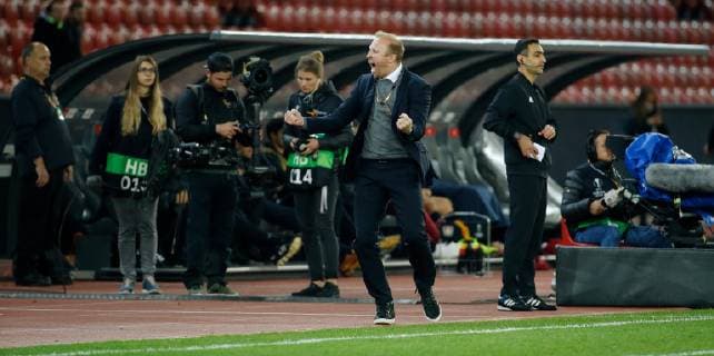 25 10 2018 Letzigrund Stadium Zurich SWITZERLAND Season 2018 2019 Mens Soccer UEFA Europa League FC Zurich Bayer 04 Leverkusen Coach Ludovic Magnin FCZ celebrates after the final whistle