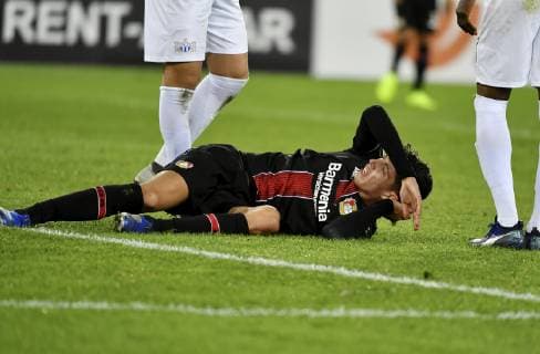 25 10 2018 Zuerich Stadium Letzigrund Soccer Men Season 2018 2019 FC Zuerich Bayer 04 Leverkusen UEFA Europa League In the picture Kai Haverts Leverkusen on the ground FC Zuerich action