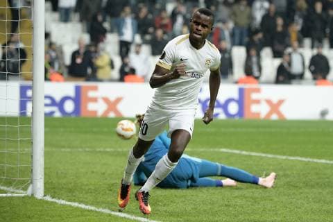 Genk s Aly Mbwana Samatta celebrates after scoring during the match between Belgian soccer team KRC Genk and Turkish club Besiktas, in Istanbul, Turkey, Thursday 25 October 2018 on the third day of the UEFA Europa League group stage, in group I. YORICKxJANSENS  x05455246x