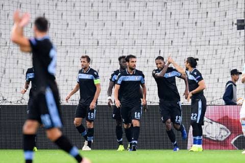 19 SENAD LULIC (LAZ) - 16 MARCO PAROLO (LAZ) - 13 WALLACE (LAZ) - JOIE FOOTBALL : Marseille vs Lazio Rome - Ligue Europa - 25 10 2018 FEP Panoramic 