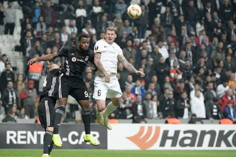Besiktas Domagoj Vida, Besiktas Cyle Christopher Larin and Genk s Sebastien Dewaest fight for the ball during the match between Belgian soccer team KRC Genk and Turkish club Besiktas, in Istanbul, Turkey, Thursday 25 October 2018 on the third day of the UEFA Europa League group stage, in group I. YORICKxJANSENS  x05455266x