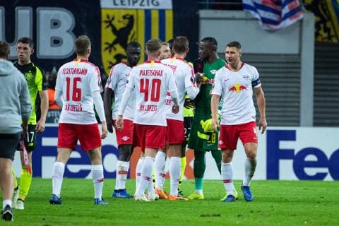 25 10 2018 xkvx Football UEFA Europa League RB Leipzig Celtic Glasgow emspor v l RB Leipzig Players celebrate cheering after the match DFL DFB REGULATIONS PROHIBIT ANY USE OF PHOTOGRAPH as IMAGE SEQUENCES and or QUASI VIDEO Leipzig
