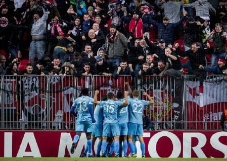 Slavia Prag scorer til 0-1 i Europa League kampen mellem FCK - SK Slavia Praha i Telia Parken torsdag den 25 oktober 2018. , Copenhagen Denmark  Copyright: Scanpix LiselottexSabroex COP101 spdk20181025-213619-L