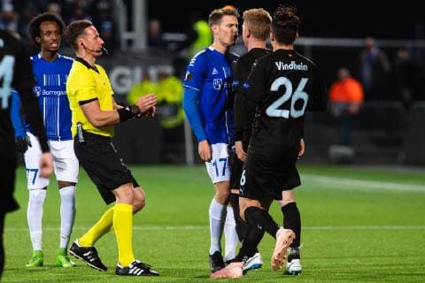 181025 Kristoffer Zachariassen or Sarpsborg 08 and Anders Christiansen or Malmö FF during the Europe League group stage match between Sarpsborg 08 and Malmö FF on October 25, 2018 in Sarpsborg Photo Fredrik Varfjell BILDBYR N code FV 150152  Copyright: FREDRIKxVARFJELL BB181025FV020