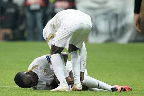 Genk s Aly Mbwana Samatta lies injured on the ground during the match between Belgian soccer team KRC Genk and Turkish club Besiktas, in Istanbul, Turkey, Thursday 25 October 2018 on the third day of the UEFA Europa League group stage, in group I. YORICKxJANSENS  x05455301x