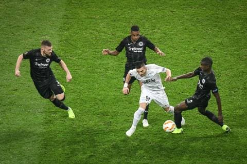 25 10 2018 xmhx Football UEFA Europa League Eintracht Frankfurt Apollon Limassol FC emspor vl Three Frankfurters press Anton Maglica Apollon Limassol Ante Rebic Eintracht Frankfurt Evan Ndicka Eintracht Frankfurt Gelson Fernandes Eintracht Frankfurt DFL DFB REGULATIONS PROHIBIT ANY USE OF PHOTOGRAPHS as IMAGE SEQUENCES and or QUASI VIDEO Frankfurt am Main