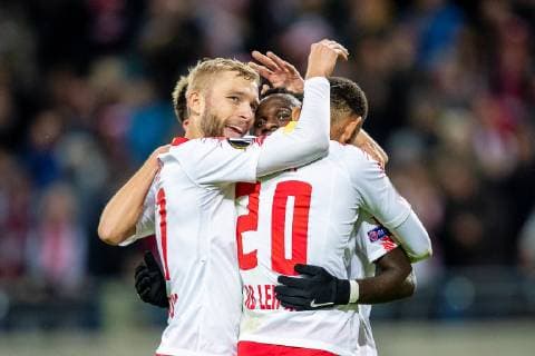 Cheers at RB Leipzig after the 2 0 of attacking player Armindo Tue Na Bangka aka Bruma 17 from RB Leipzig FB EL RB Leipzig Celtic Glasgow Leipzig Copyright: xEIBNER HartmutxBoesenerx EP_HBR