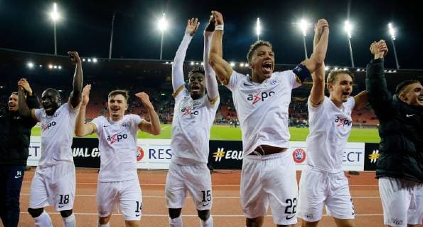 25 10 2018 Letzigrund Stadium Zurich SWITZERLAND Season 2018 2019 Mens Football UEFA Europa League FC Zurich Bayer 04 Leverkusen Final Pa Modou Jagne Toni Domgjonis Stephen Odey and Kevin Rüegg FCZ